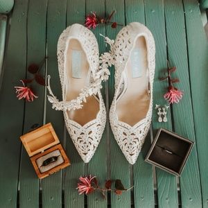 Betsey Johnson Emili Heels, Silver, Size 7